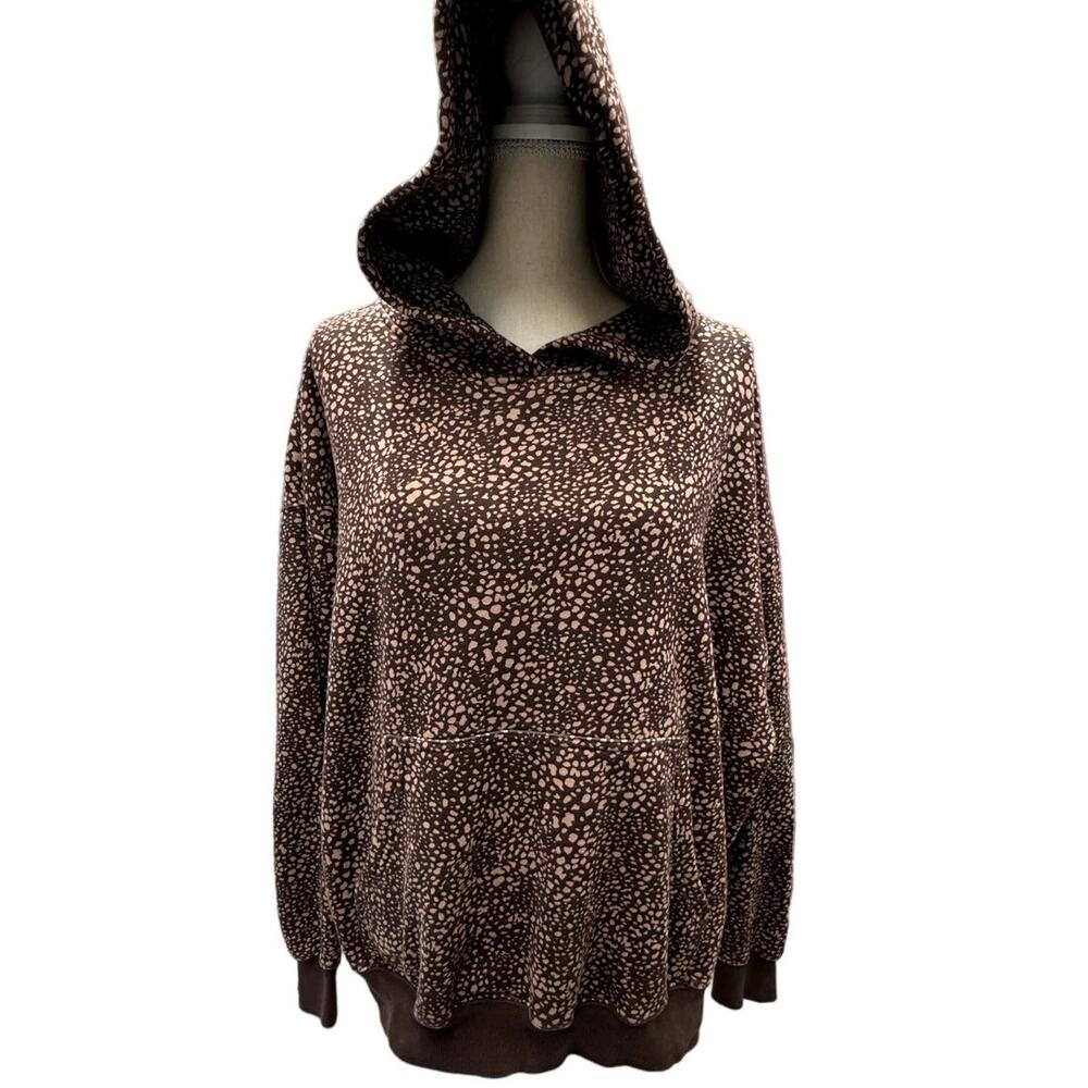 Fabletics Cheetah Half Style Sweatshirt W/Hood XXL ,Tan, Cozy,Workout,Gym,Active